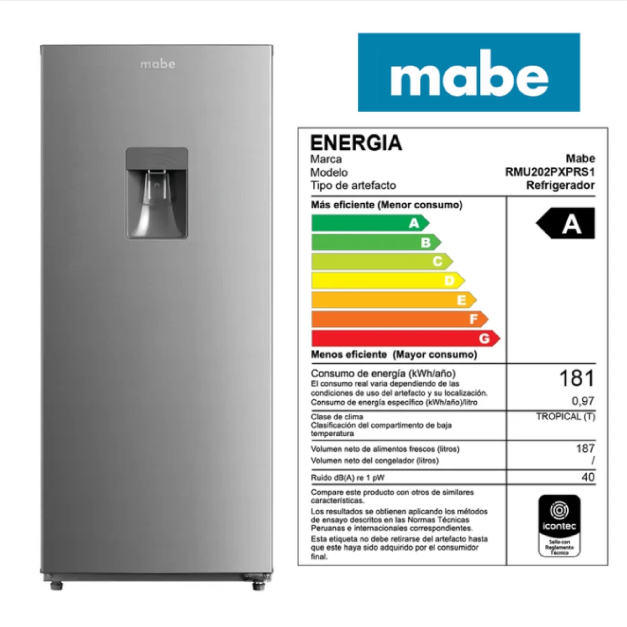 Refrigeradora Mabe 187 L Inox con Dispensador de Agua - RMU202PXPRS1